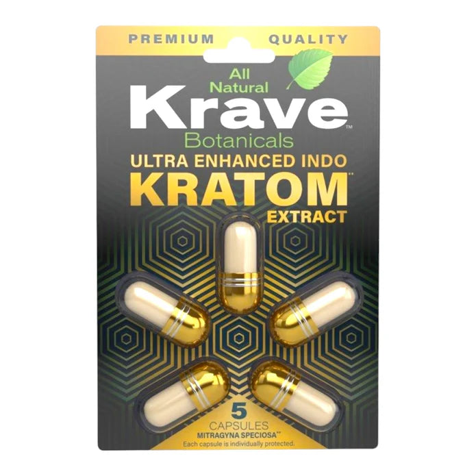 Krave - Ultra Enhanced Indo Kratom Extract | 5 Capsules Blister Pack