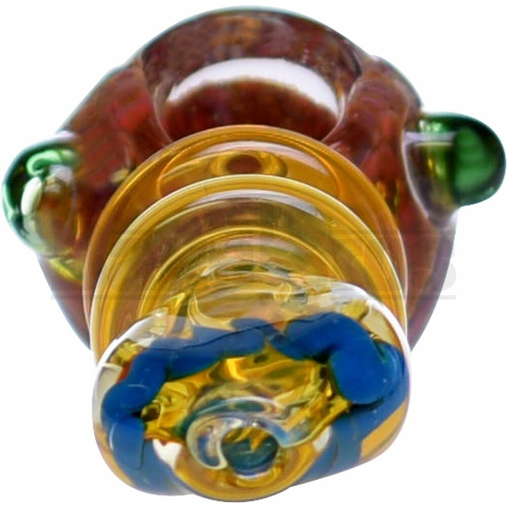 GLASS SPOON HAND PIPE 2X RING W/ FRIT & LATTICINO GLASS ART 4.5" ASSORTED