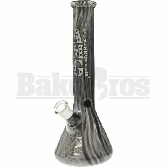 AMG GLASS WP BEAKER W/ RAKED DESIGN 10" BLACK WHITE FEMALE 18MM