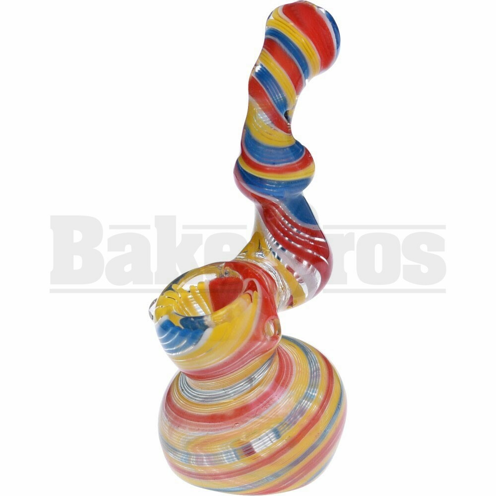 GLASS BUBBLER HAND PIPE SHERLOCK LINED SPIRAL 5" ASSORTED