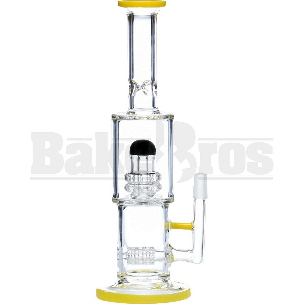 WP STRAIGHT TUBE BARREL STEMLINE W/ 2X SHOWERHEAD PERC 11" YELLOW MALE 14MM