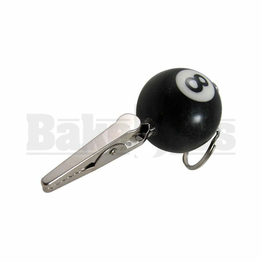 BILLIARD BALL ROACH CLIP W/ KEYCHAIN NUMBER 8 SOLID BLACK Pack of 1 3"