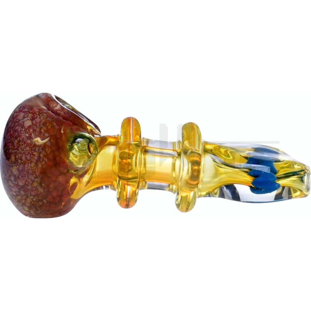 GLASS SPOON HAND PIPE 2X RING W/ FRIT & LATTICINO GLASS ART 4.5" ASSORTED