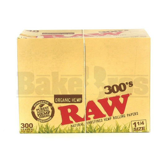 RAW 300's ROLLING PAPERS ORGANIC HEMP 1 1/4 SIZE 300 LEAVES UNFLAVORED Pack of 40