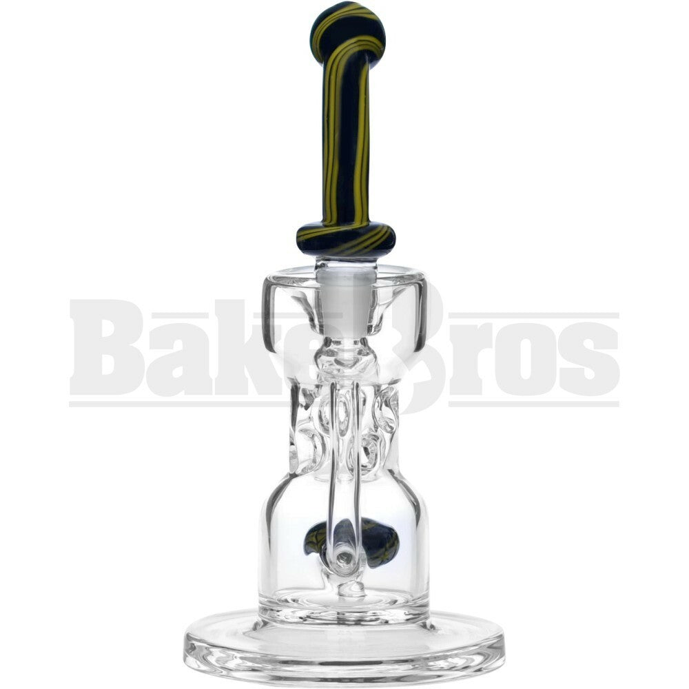 WP BENT NECK DUMBELL CIRQ W/ SWISS PERC WORKED 10" BLACK YELLOW FEMALE 18MM