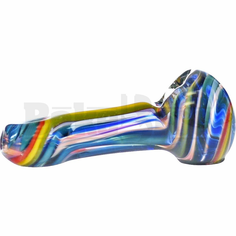 GLASS SPOON HAND PIPE COLORED LINES 3.5" RAINBOW FUMED RASTA