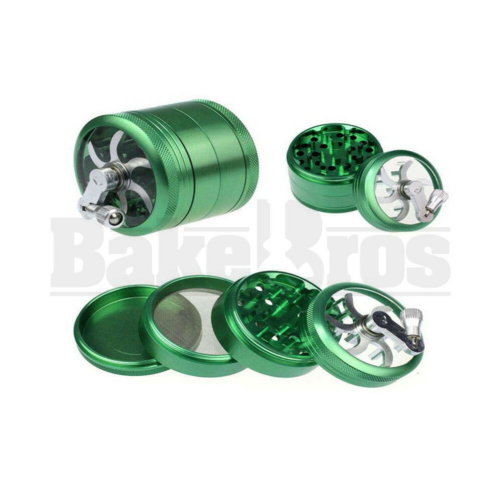 WINDMILL GRINDER CRANK W/ POLLEN COLLECTOR 4 CHAMBER 2.5" GREEN Pack of 1