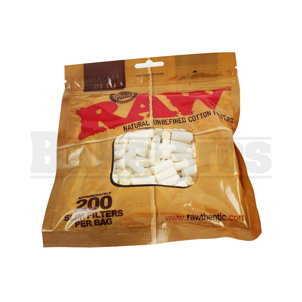 RAW CIGARETTE FILTER BAGS 8MM 200 PER BAG COTTON Pack of 1 SLIM