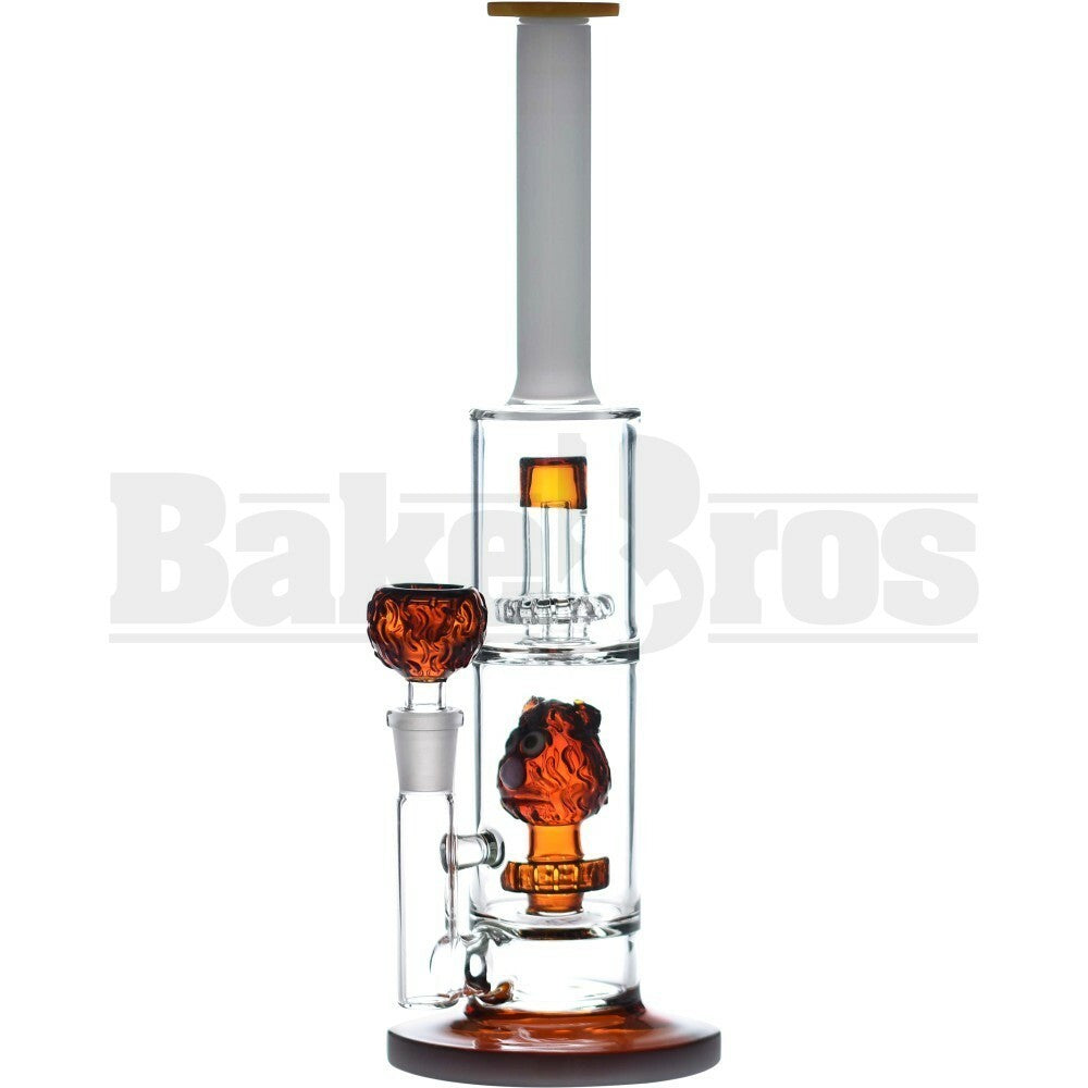 WP STRAIGHT TUBE 2X SHOWERHEAD PERC W/ BEAR ART PERC 12" AMBER FEMALE 14MM