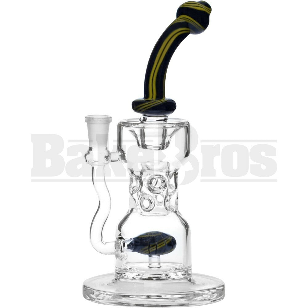 WP BENT NECK DUMBELL CIRQ W/ SWISS PERC WORKED 10" BLACK YELLOW FEMALE 18MM