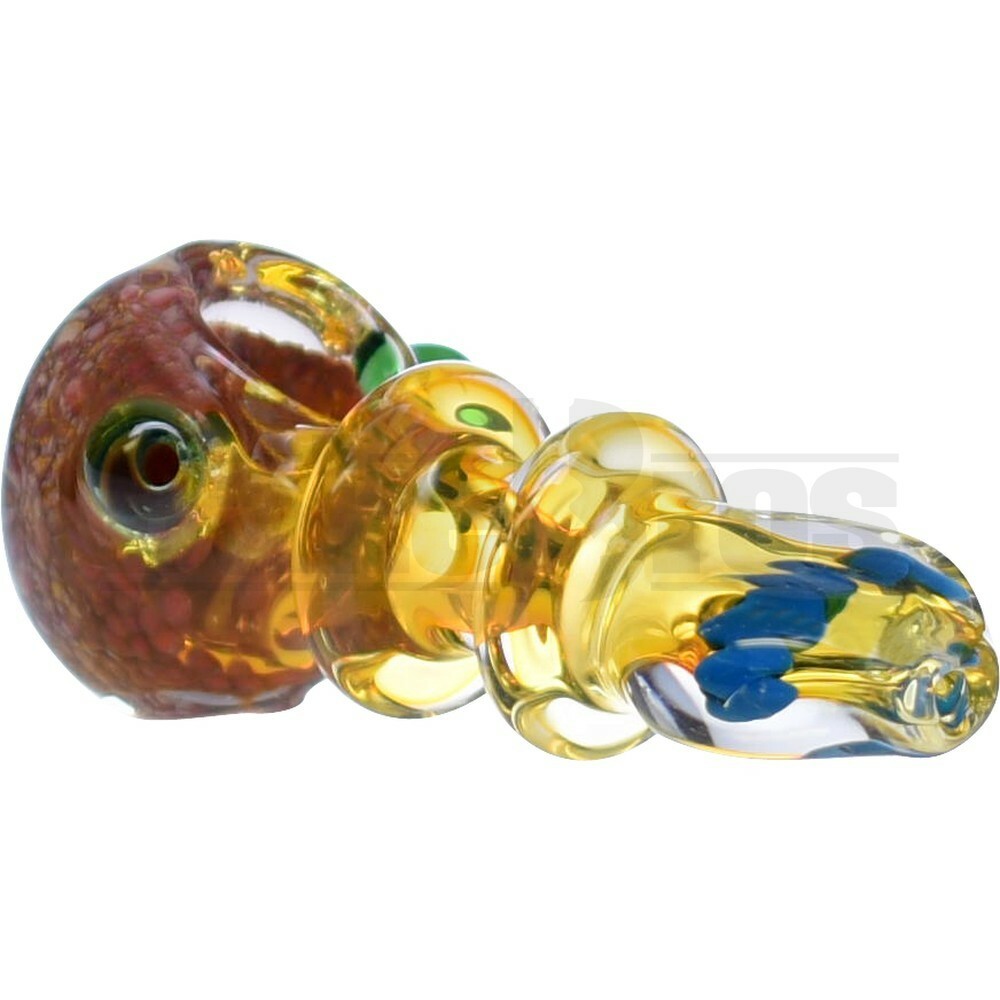 GLASS SPOON HAND PIPE 2X RING W/ FRIT & LATTICINO GLASS ART 4.5" ASSORTED