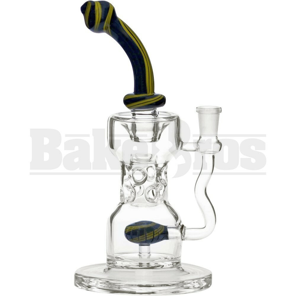 WP BENT NECK DUMBELL CIRQ W/ SWISS PERC WORKED 10" BLACK YELLOW FEMALE 18MM