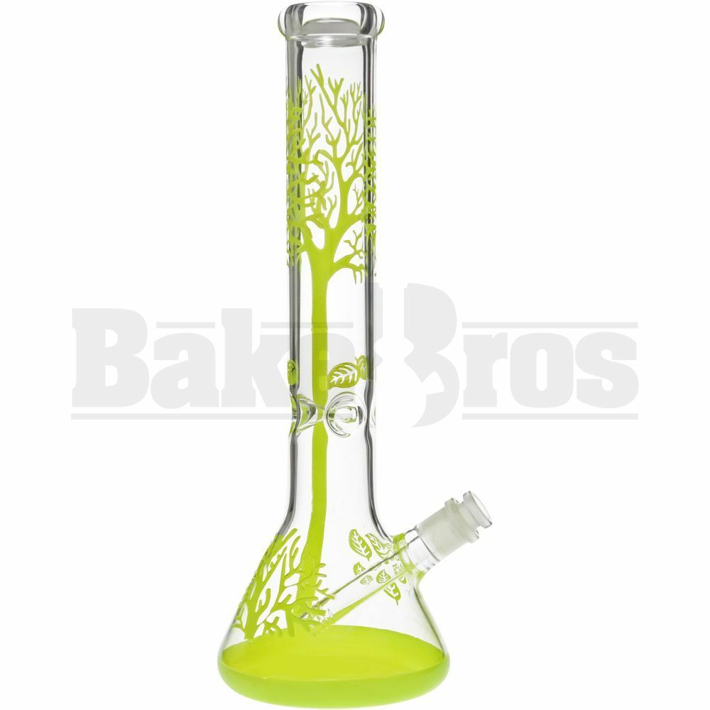 WP BEAKER AUTUMN TREE 3D ETCH 2 TONE 15" NEON GREEN FEMALE 18MM