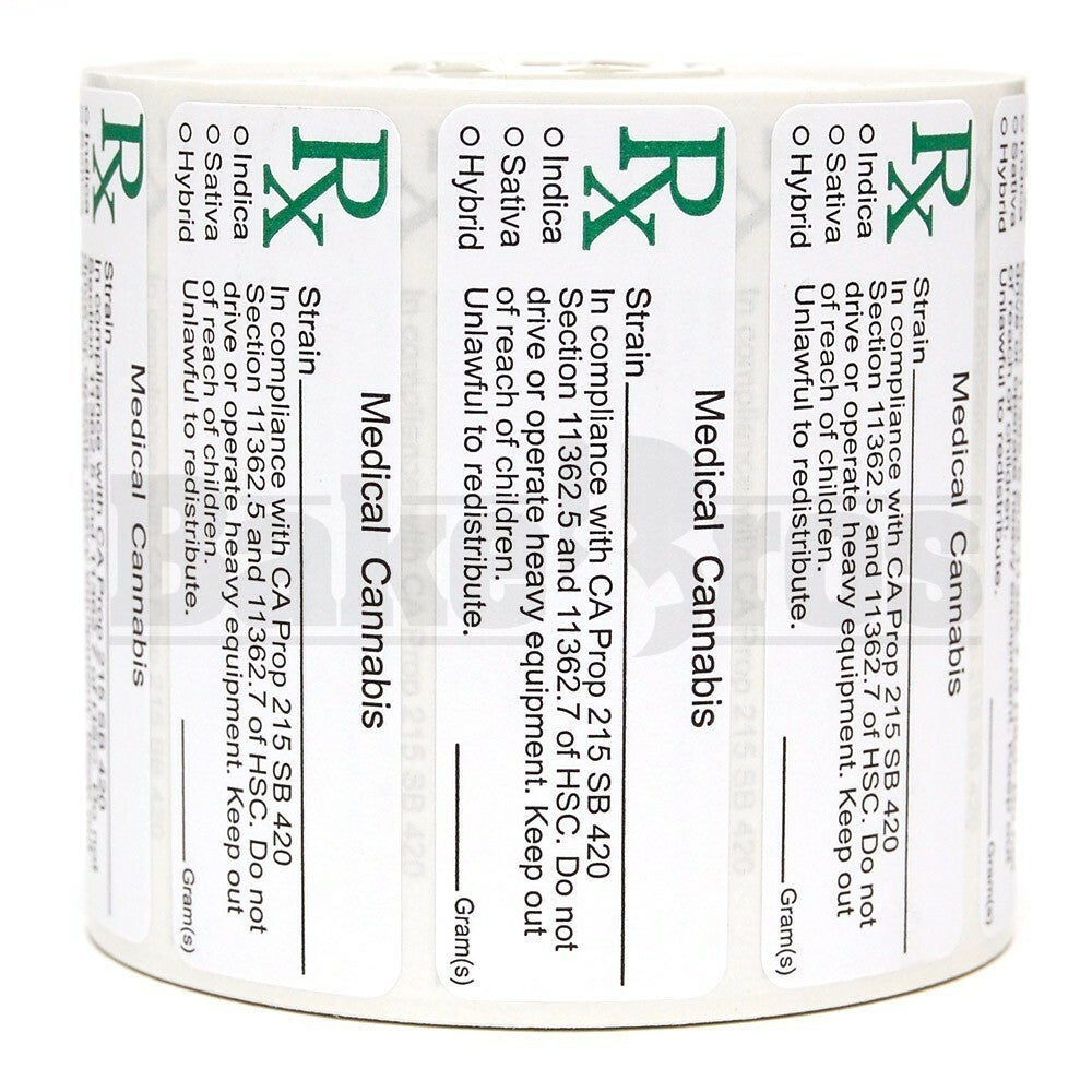 MEDICAL LABELS ROLL 3" x 1" RX MEDICAL CANNABIS W/ STRAIN CALIFORNIA Pack of 1 1000 Per Pack