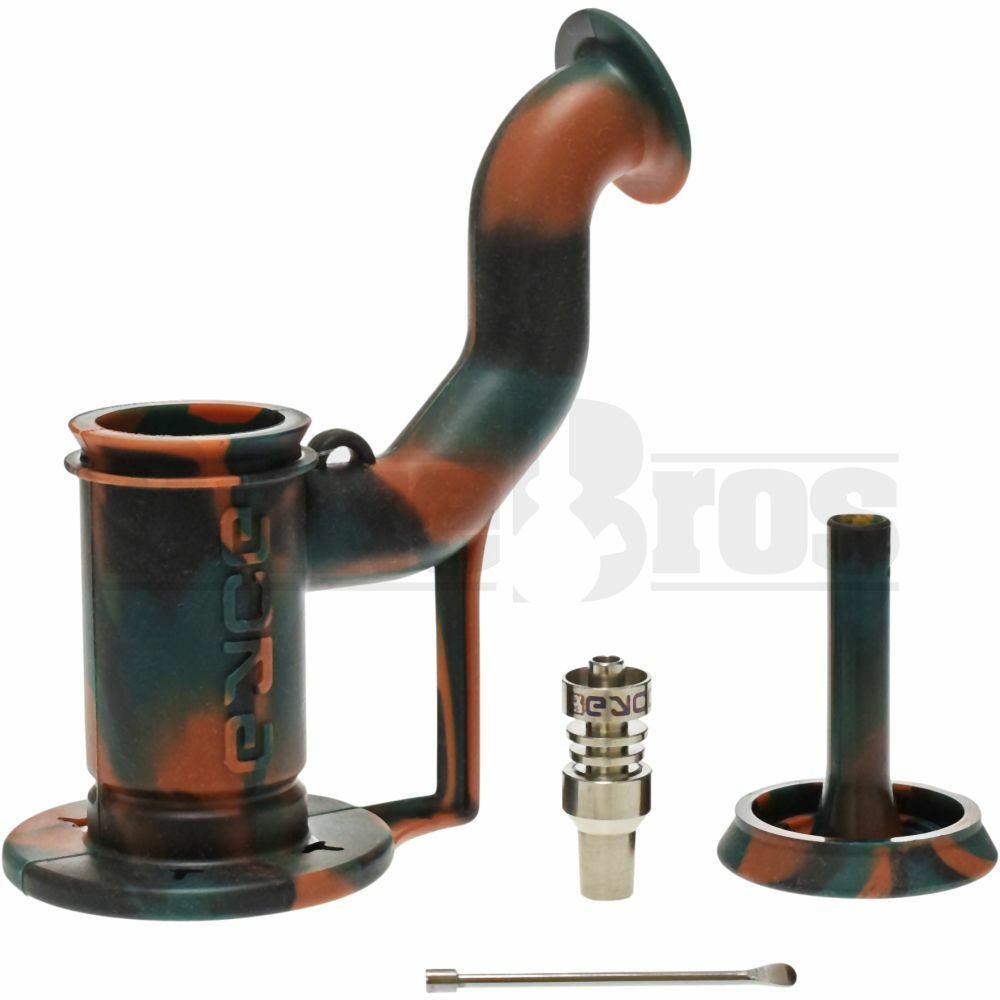 EYCE SILICONE WP SHERLOCK BUBBLER 2 PIECE W/ TITANIUM DABBER & DUO NAIL  ASSORTED DESIGN 6" BROWN CAMO FEMALE 10MM