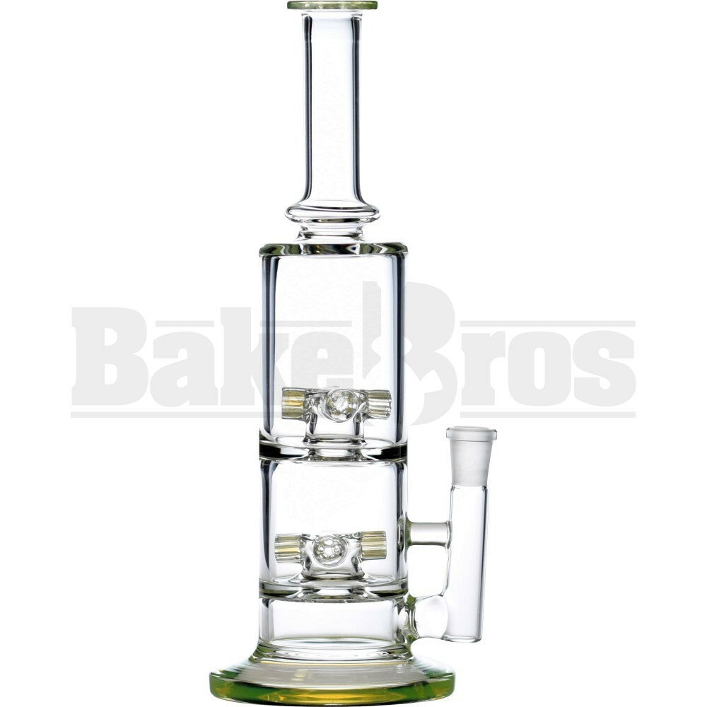 WP STRAIGHT TUBE 2X CHAMBER W/ DOUBLE CROSS PERC 12" SLIME GREEN FEMALE 14MM