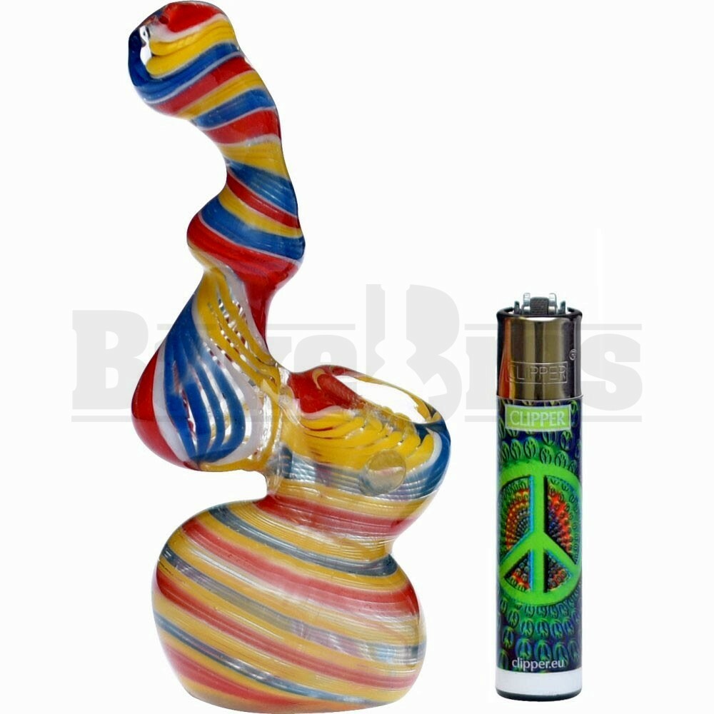 GLASS BUBBLER HAND PIPE SHERLOCK LINED SPIRAL 5" ASSORTED