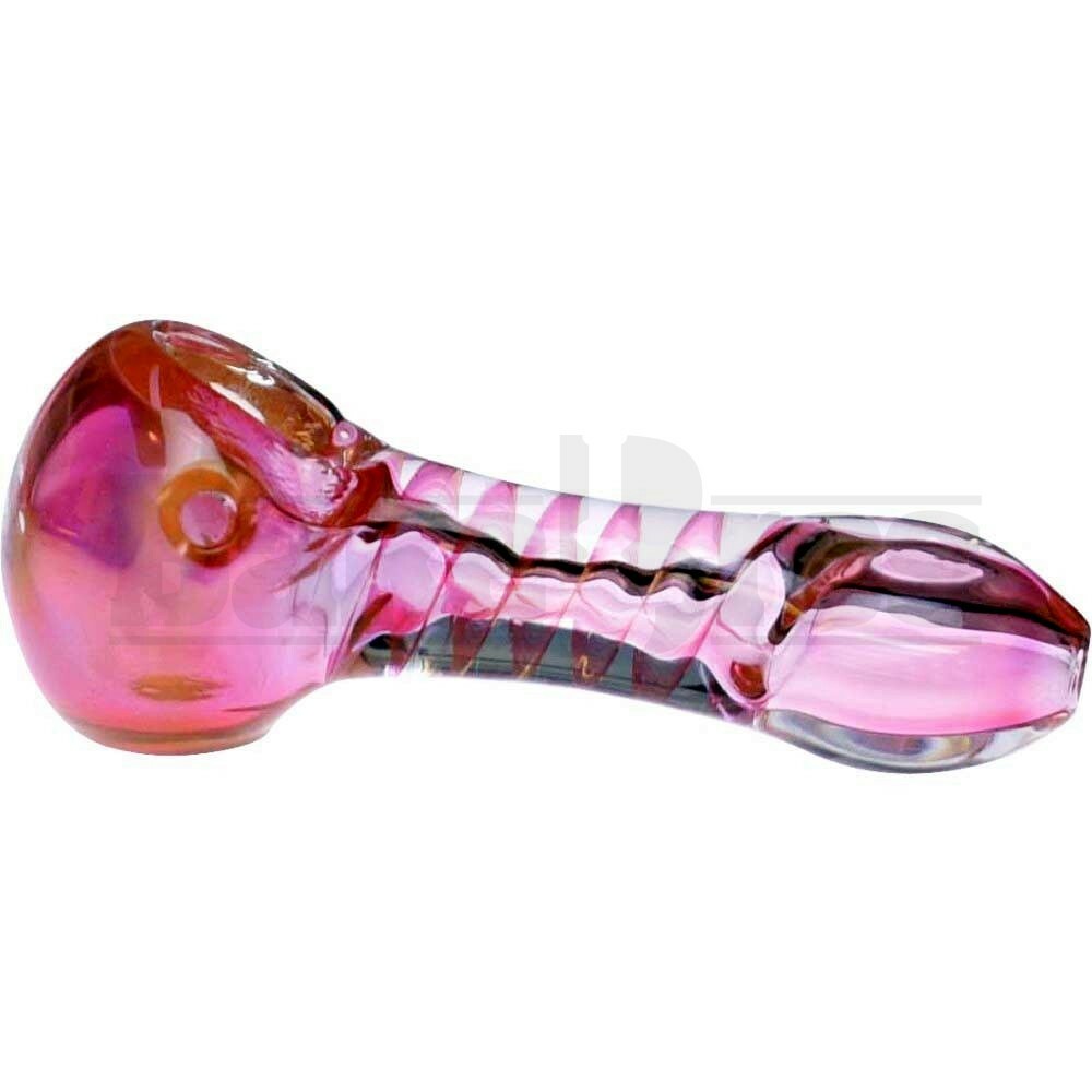 GLASS SPOON HAND PIPE HELIX TWIST FULL COLOR 3.5" PINK