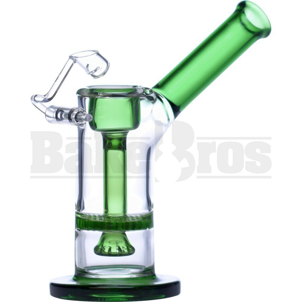 OIL RIG WP W/ HONEYCOMB SHOWERHEAD PERC & HONEYBUCKET QUARTZ NAIL 6" GREEN