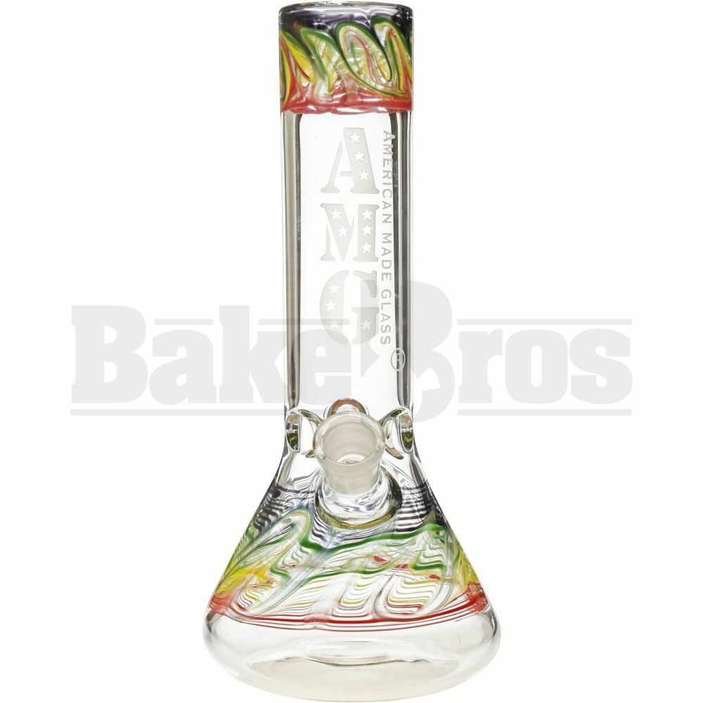 AMG GLASS WP BEAKER W/ RAKED DESIGN 10" RASTA FEMALE 18MM