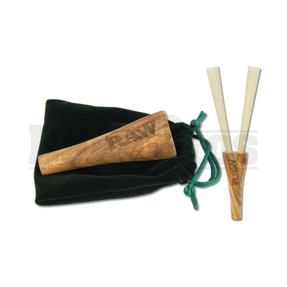 RAW DOUBLE BARREL WOODEN CIGARETTE HOLDER WITH FELT CARRY BAG WOOD Pack of 1 KING SIZE