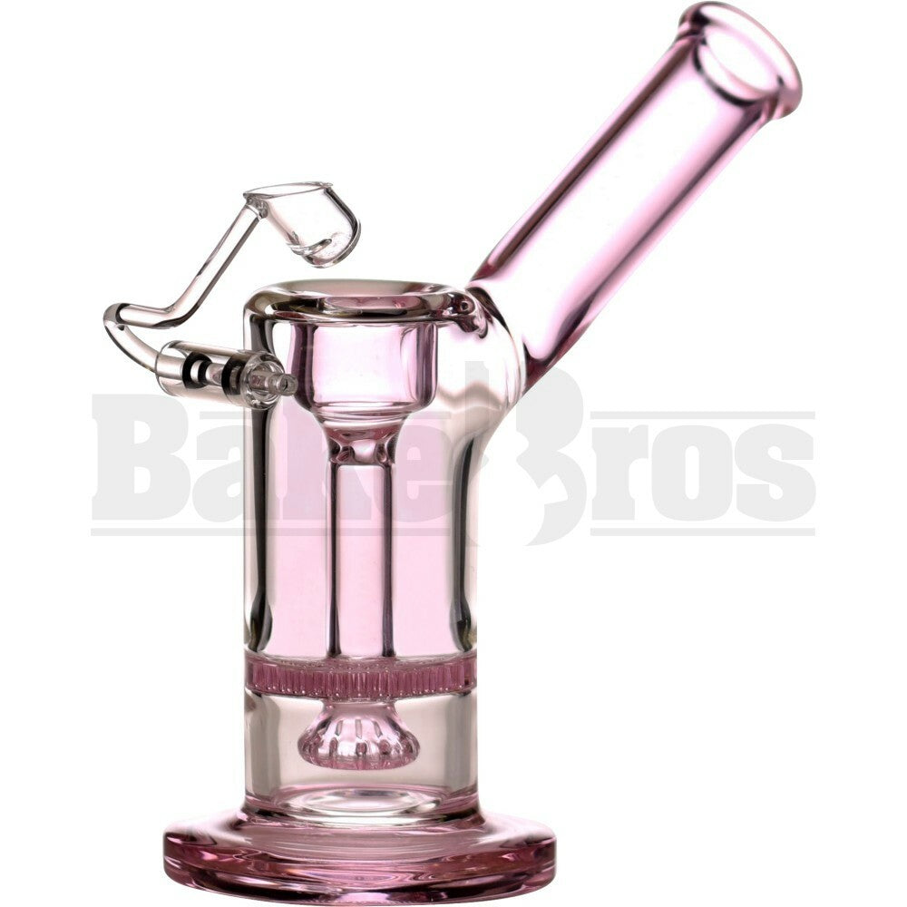 OIL RIG WP W/ HONEYCOMB SHOWERHEAD PERC & HONEYBUCKET QUARTZ NAIL 6" PINK