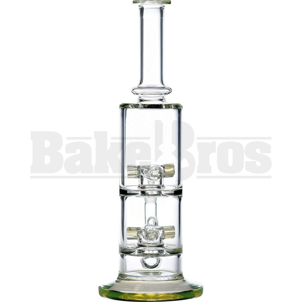 WP STRAIGHT TUBE 2X CHAMBER W/ DOUBLE CROSS PERC 12" SLIME GREEN FEMALE 14MM