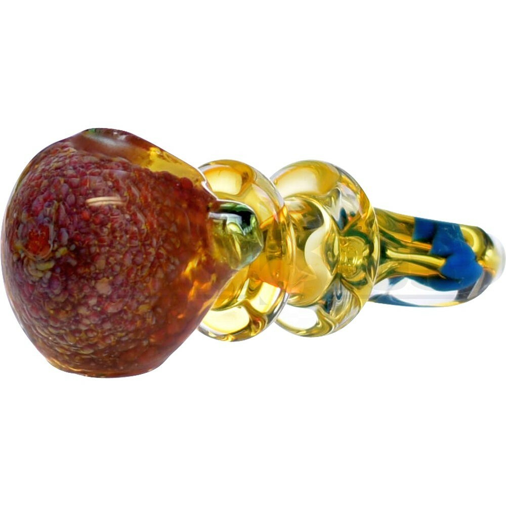 GLASS SPOON HAND PIPE 2X RING W/ FRIT & LATTICINO GLASS ART 4.5" ASSORTED