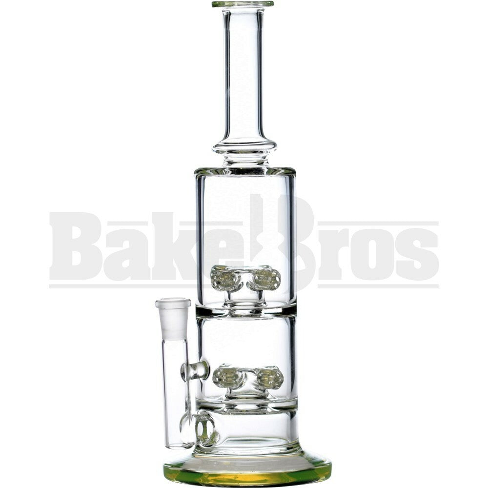 WP STRAIGHT TUBE 2X CHAMBER W/ DOUBLE CROSS PERC 12" SLIME GREEN FEMALE 14MM