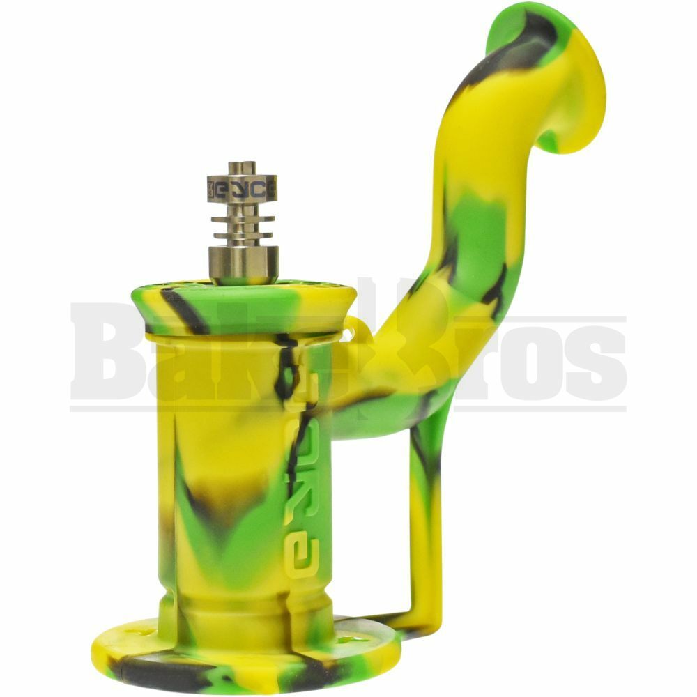 EYCE SILICONE WP SHERLOCK BUBBLER 2 PIECE W/ TITANIUM DABBER & DUO NAIL  ASSORTED DESIGN 6" BLACK GREEN YELLOW FEMALE 10MM