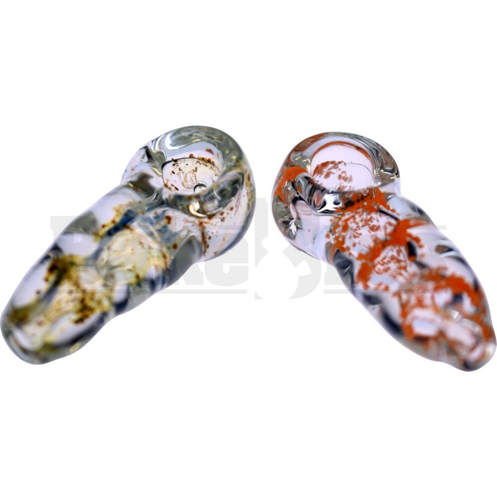 GLASS SPOON HAND PIPE UNBREAKABLE W/ FRIT BITS 3.5" ASSORTED