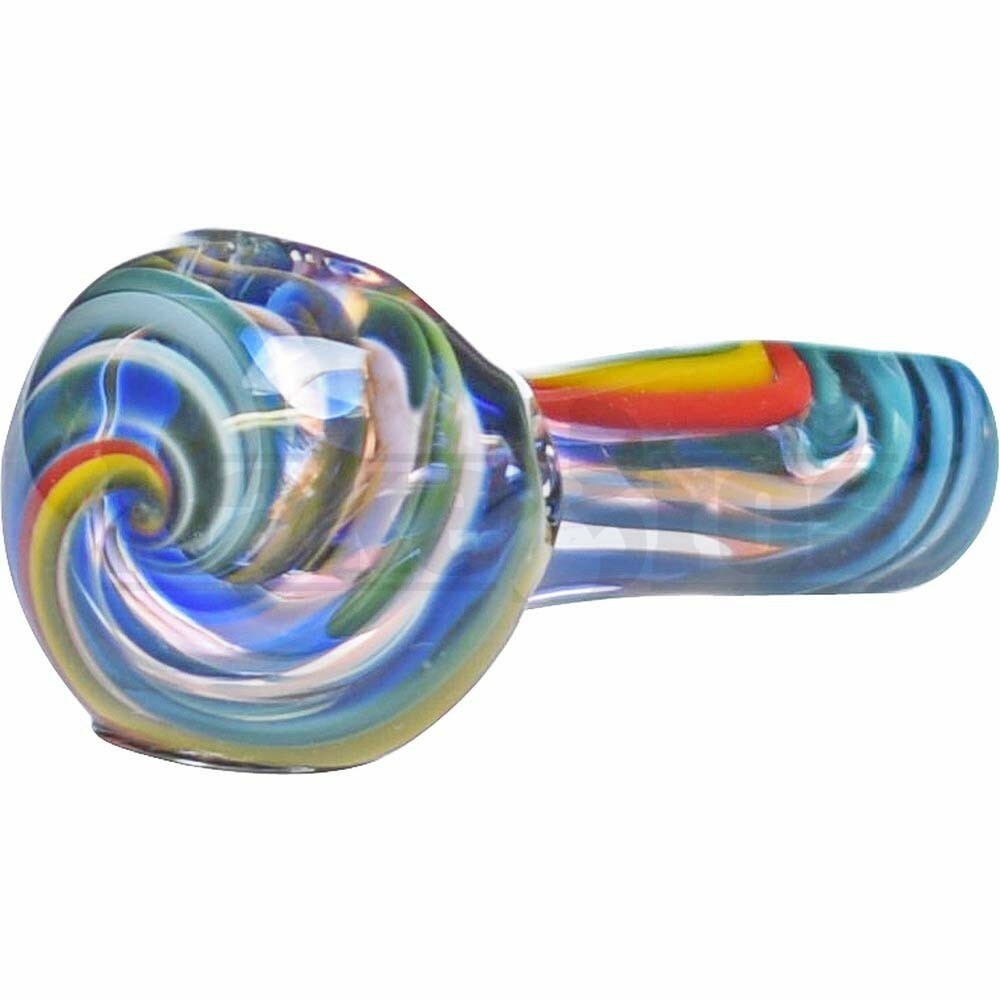 GLASS SPOON HAND PIPE COLORED LINES 3.5" RAINBOW FUMED RASTA