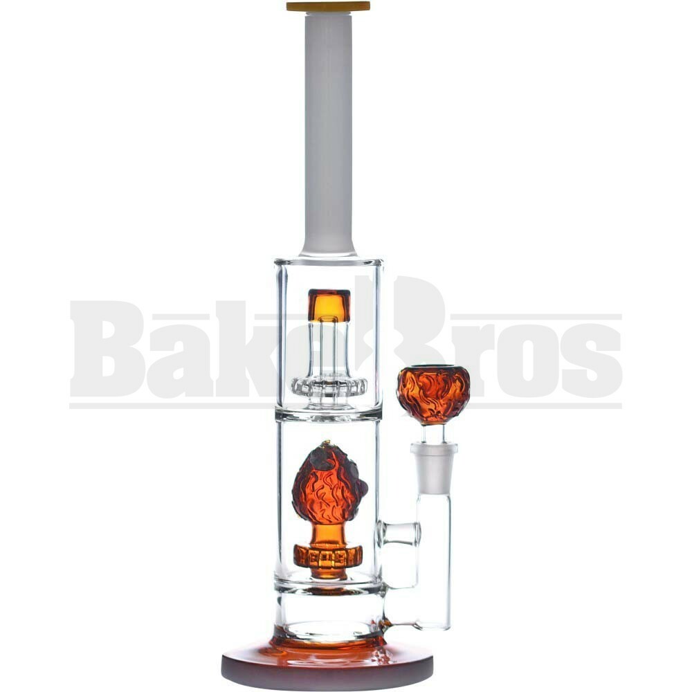 WP STRAIGHT TUBE 2X SHOWERHEAD PERC W/ BEAR ART PERC 12" AMBER FEMALE 14MM